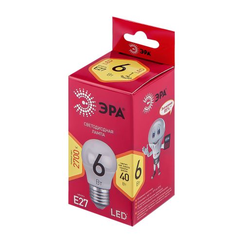Лампа светодиодная LED P45-6W-827-E27 R P45 6Вт шар E27 тепл. бел. ЭРА Б0049643