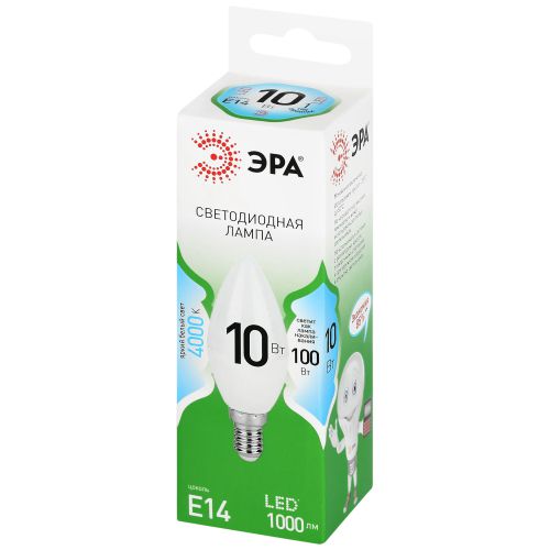 Лампа светодиодная GREEN LINE B35-10W-840-E14 GL 10Вт свеча 4000К яркий свет бел. E14 Эра Б0067093