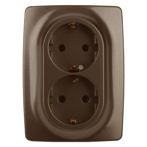 Розетка 2-м СП Эра12 12-2106-13 16А IP20 16AX 250В 2х2P+E Schuko бронз. Эра Б0031235