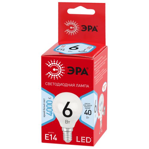 Лампа светодиодная RED LINE LED P45-6W-840-E14 R 6Вт P45 шар 4000К нейтр. бел. E14 Эра Б0052443