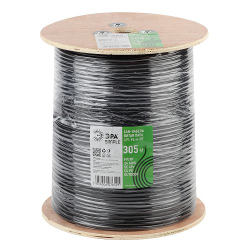 Кабель витая пара F/UTP кат.5E 4х2х24 AWG CU PE OUTDOOR SIMPLE (уп.305м) FL-4-PE Эра Б0044686