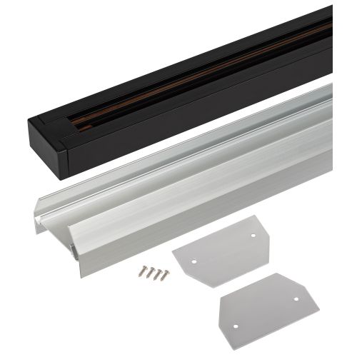 Шинопровод 1ф TR-SET-200-1PT-PC BK с профилем для натяжного потолка 2м (в комплекте: шинопровод; алюм. профиль; заглушки 2шт) черн. Эра Б0072543