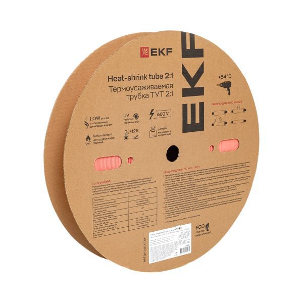 Трубка термоусадочная ТУТ нг 40/20 красн. (уп.50м) EKF tut-40-r