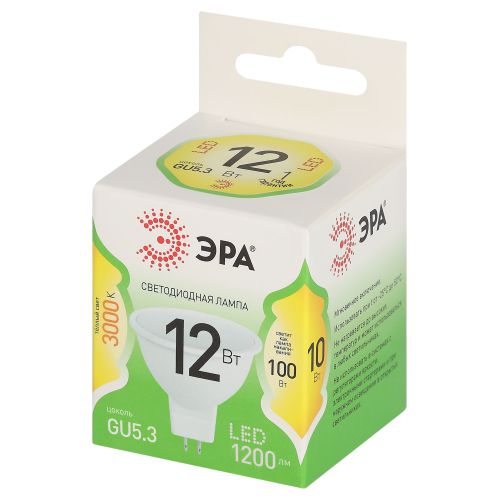 Лампа светодиодная GREEN LINE MR16-12W-830-GU5.3 GL 12Вт софит 3000К свет тепл. GU5.3 Эра Б0066978