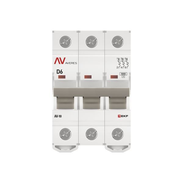 Выключатель автоматический модульный 3п D 6А 10кА AV-10 AVERES EKF mcb10-3-06D-av