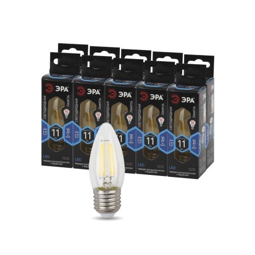 Лампа светодиодная филаментная F-LED B35-11W-840-E27 11Вт B35 свеча 4000К нейтр. бел. E27 Эра Б0046988