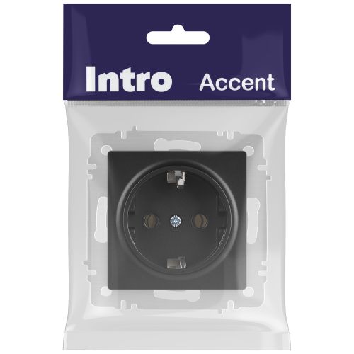 Розетка 1-м СП Accent 6-202-05 16А IP20 250В 2P+E Schuko антрацит Intro Б0063693