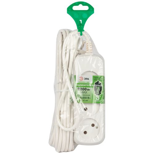 Удлинитель 3х7м без заземл. 10А IP20 GREEN LINE UDL-10-370 ПВС 2х1 Эра Б0065031
