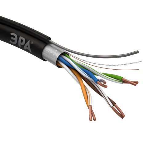 Кабель витая пара F/UTP кат.5E 4х2х24 AWG CU PE+ТРОС OUTDOOR (уп.305м) F-4-PE-T Эра Б0044690