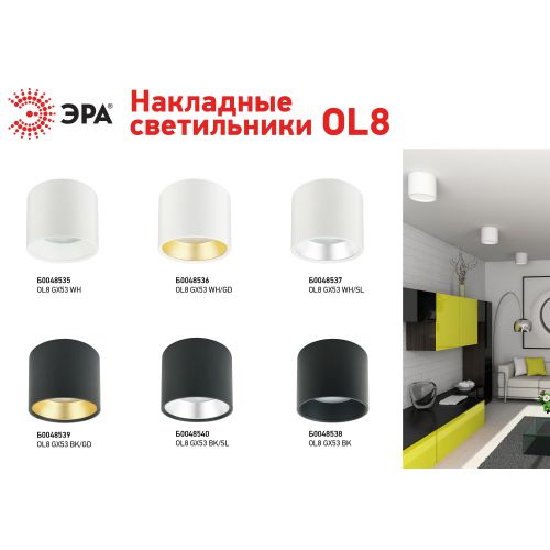 Светильник накладной под GX53 алюм. черн.+серебро OL8 GX53 BK/SL ЭРА Б0048540
