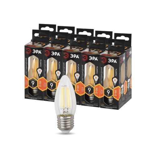 Лампа светодиодная филаментная F-LED B35-9w-827-E27 B35 9Вт свеча E27 тепл. бел. ЭРА Б0046993