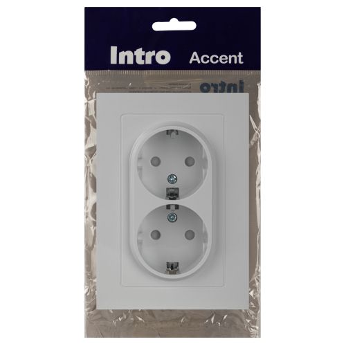 Розетка 2-м СП Accent 6-208-01 16А IP20 250В 2P+E Schuko со шторками AL/CU бел. Intro Б0063528