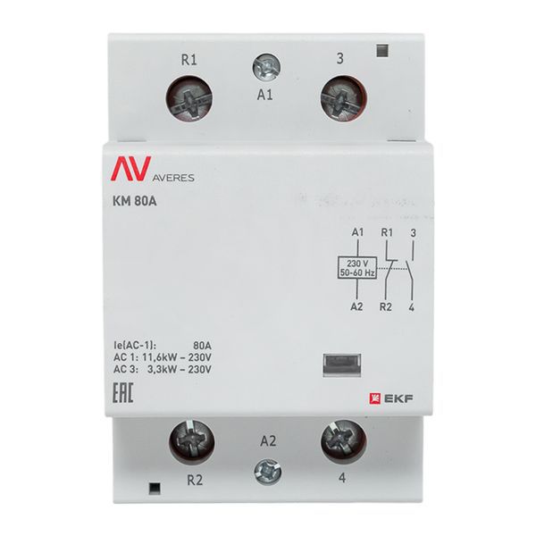Контактор модульный КМ 80А 1NC+1NO 230В AC (3 мод.) AVERES EKF km-av-3-80-11-230V
