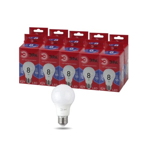 Лампа светодиодная RED LINE LED A60-8W-865-E27 R 8Вт A60 груша 6500К холод. бел. E27 Эра Б0045323