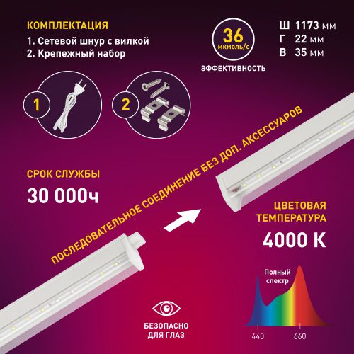 Светильник линейный полного спектра FITO-18W-T5-Ra90 ЭРА Б0049313