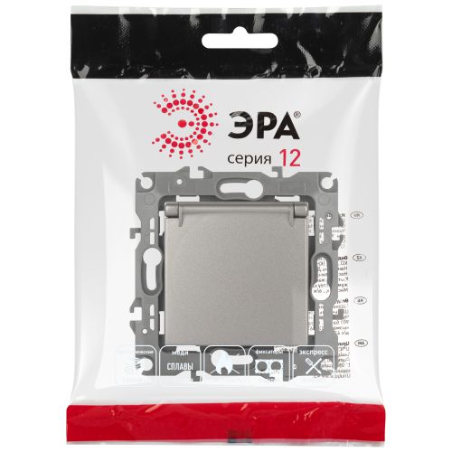 Розетка 16А 250В 2P+E Schuko защ. шторки с крышкой Эра12 12-2103-16 титан Эра Б0065722