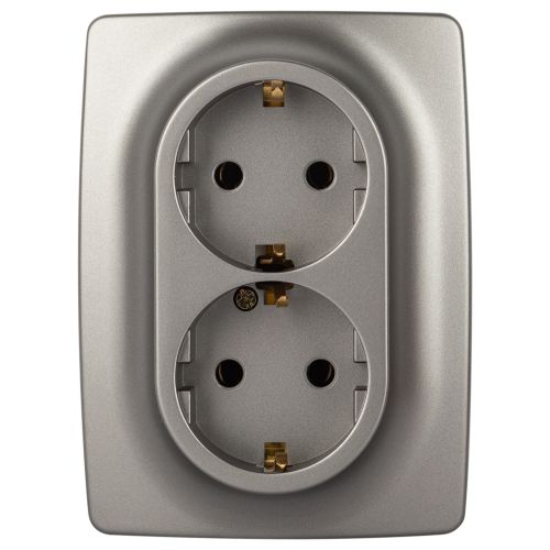 Розетка 2-м СП Эра12 12-2106-16 16А 250В 2X2P+E Schuko титан Эра Б0065706