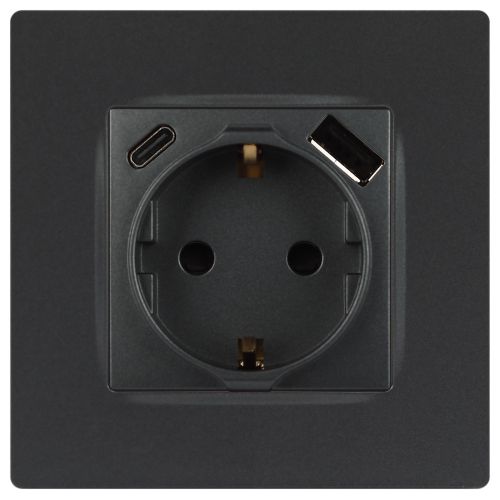 Розетка Эра12 12-4108-12 16А 250В 2P+E с USB type-A+C 5В-3А защ. шторки графит Эра Б0067700