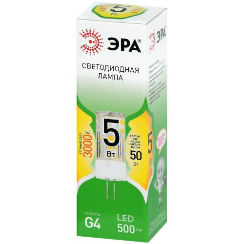 Лампа светодиодная GREEN LINE LED G4-JC-5W-830-12V GL G4 5Вт капсула 3000К тепл. бел. Эра Б0067190