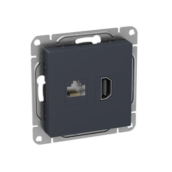 Розетка СП Эпика HDMI + RJ45 кат.5 механизм графит EKF UP1-SOG-HDMI-RJ45