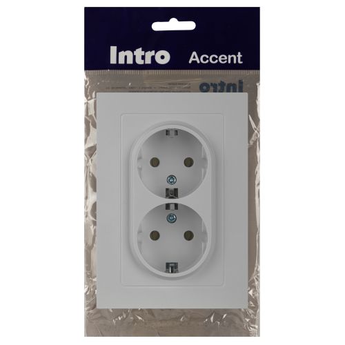 Розетка 2-м СП Accent 6-205-01 16А IP20 250В 2P+E Schuko AL/CU бел. Intro Б0063485