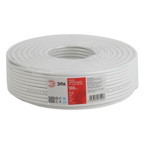 Кабель коаксиальный RG-6U Cu/(оплетка Cu 64%) PVC 75Ом бел. 100м R-64-PVC100 Эра Б0044603