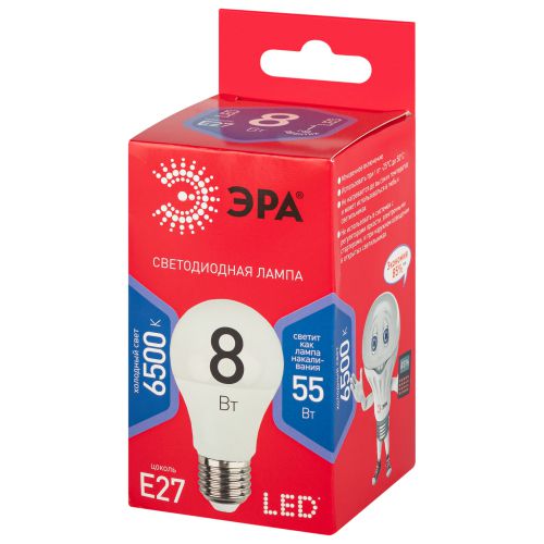 Лампа светодиодная RED LINE LED A60-8W-865-E27 R 8Вт A60 груша 6500К холод. бел. E27 Эра Б0045323