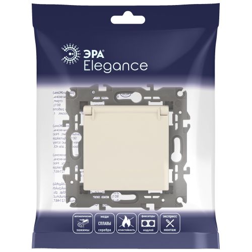 Розетка 1-м СП Эра Elegance 14-2103-02 16А IP20 16AX 250В 2P+E Schuko защ. шторки с крышкой сл. кость Эра Б0034279