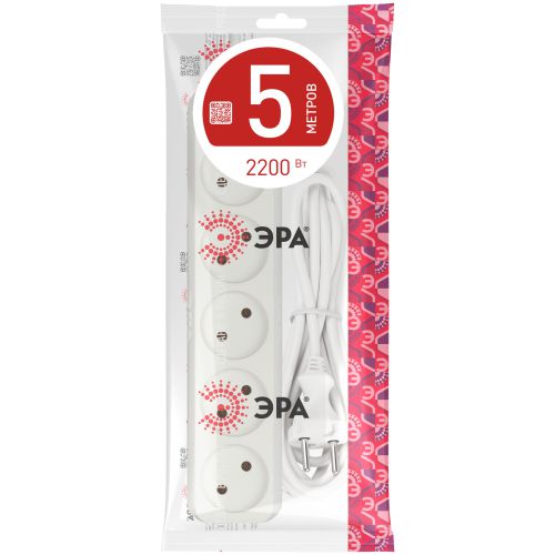 Удлинитель 5х5м без заземл. 10А IP20 U-5-5m-2х1 ПВС 2х1 Эра Б0028365