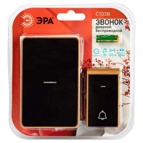 Звонок дверной C103B беспроводной LED подсветка IP44 150м 38 мелодий черн. U16B-N12 black Era Эра Б0072156
