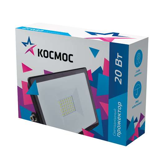 Прожектор светодиодный 20Вт IP65 6500К 1600лм с датчиком движения КОСМОС K_PR5_LED_20S