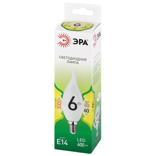 Лампа светодиодная GREEN LINE BXS-6W-830-E14 GL 6Вт свеча на ветру 3000К свет тепл. E14 Эра Б0067119