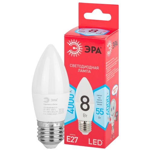 Лампа светодиодная RED LINE LED B35-8W-840-E27 R 8Вт B35 свеча 4000К нейтр. бел. E27 Эра Б0050695