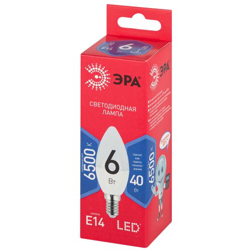 Лампа светодиодная RED LINE LED B35-6W-865-E14 R 6Вт B35 свеча 6500К нейтр. бел. E14 Эра Б0045339