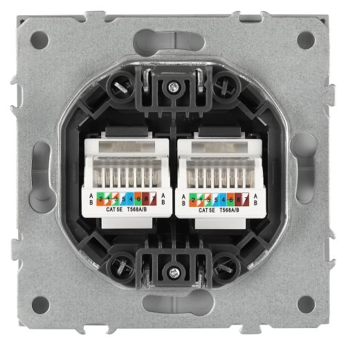 Розетка информационная 2-м СП Galaxy RJ45 16А IP20 250В алюм. 15-3108-03 Эра Б0070760
