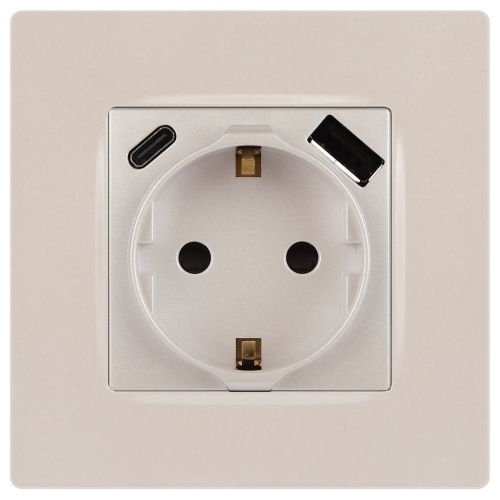 Розетка Эра12 12-4108-15 16А 250В 2P+E с USB type-A+C 5В-3А защ. шторки перламутр Эра Б0067767