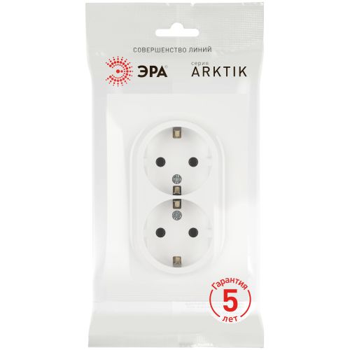 Розетка 2-м СП Arktik 16А IP20 250В с заземл. со шторками бел. матов. 16-2105-08 Эра Б0070461