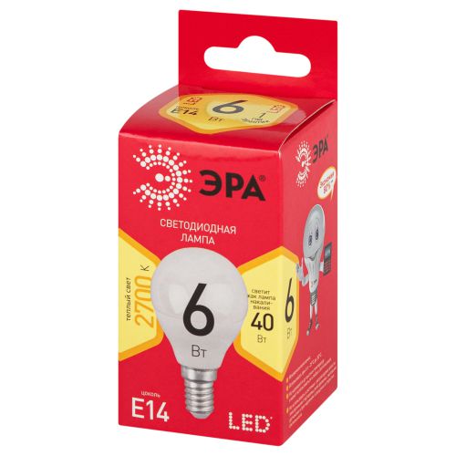 Лампа светодиодная RED LINE LED P45-6W-827-E14 R P45 6Вт E14 тепл. бел. ЭРА Б0051058