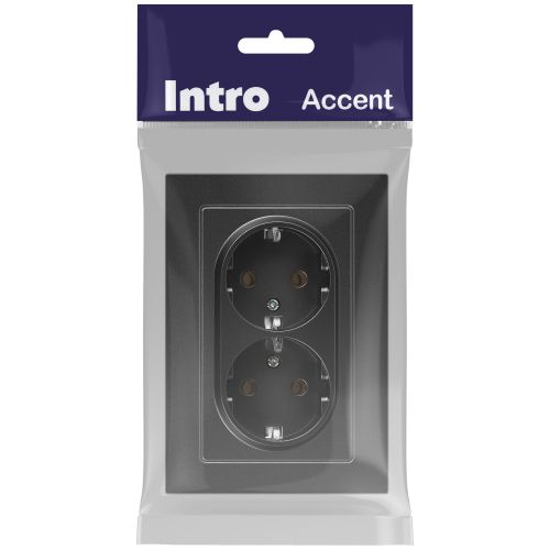 Розетка 2-м СП Accent 6-205-07 16А IP20 250В 2P+E Schuko AL/CU графит Intro Б0063496