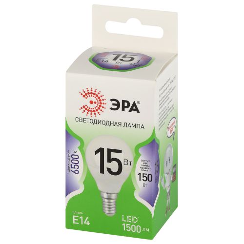 Лампа светодиодная GREEN LINE P45-15W-865-E14 GL 15Вт шар 6500К свет холод. E14 Эра Б0067054