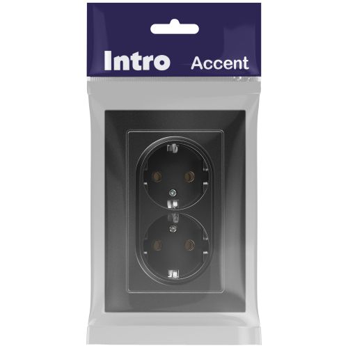 Розетка 2-м СП Accent 6-205-05 16А IP20 250В 2P+E Schuko AL/CU антрацит Intro Б0063494