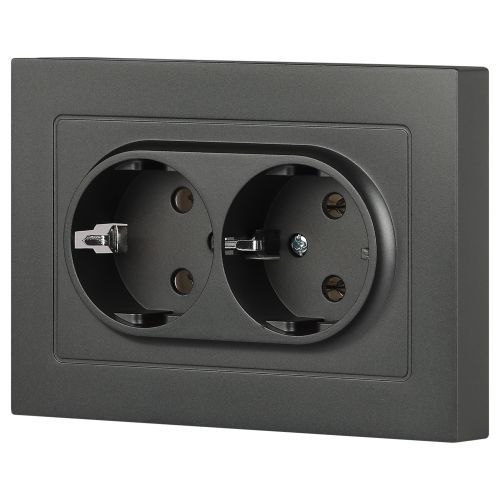 Розетка 2-м СП Accent 6-205-07 16А IP20 250В 2P+E Schuko AL/CU графит Intro Б0063496
