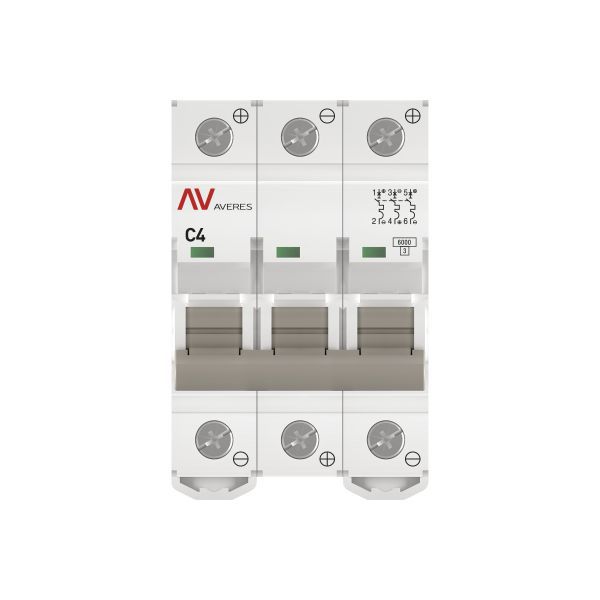 Выключатель автоматический модульный 3п C 4А 6кА AV-6 AVERES EKF mcb6-DC-3-04C-av
