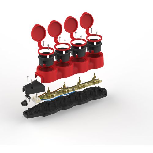 Колодка 4-м с заземл. 16A IP44 KX-4e-RED-IP44 каучук. красн. Эра Б0068456