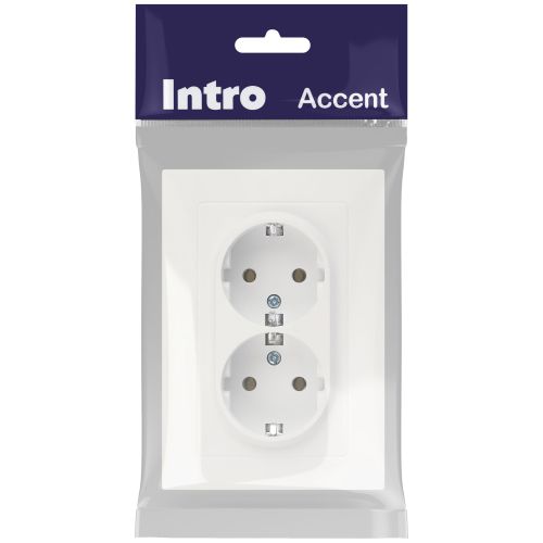Розетка 2-м СП Accent 6-205-01М 16А IP20 250В 2P+E Schuko AL/CU бел. матов. Intro Б0063487