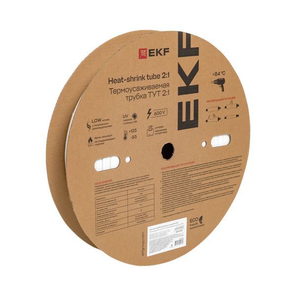 Трубка термоусадочная ТУТ нг 40/20 бел. (уп.50м) EKF tut-40-w