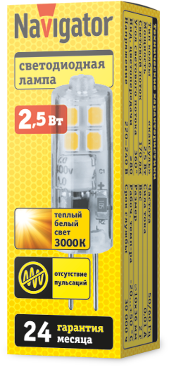 Лампа светодиодная 80 245 NLL-S-G4-2.5-230-3K-NF прозрачная 3000К тепл. бел. 170лм 220-240В без пульсаций Navigator 80245