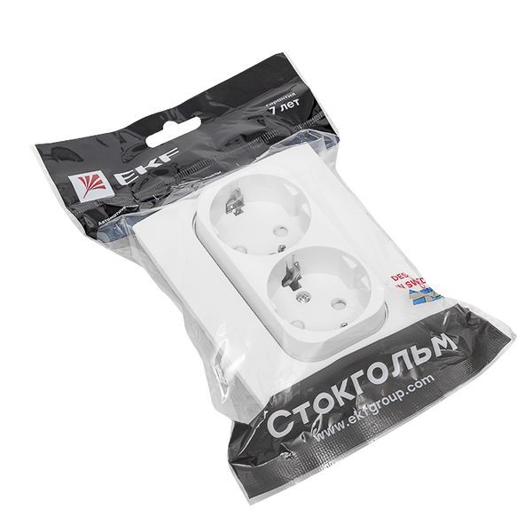 Розетка 2-м СП Стокгольм 16А IP20 с заземл. защ. шторки бел. PROxima EKF EXR16-128-10