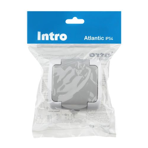Розетка 1-м ОП Atlantic 5-201-03 16А IP54 250В 2P+E Schuko с заземл. сер. Intro Б0050945