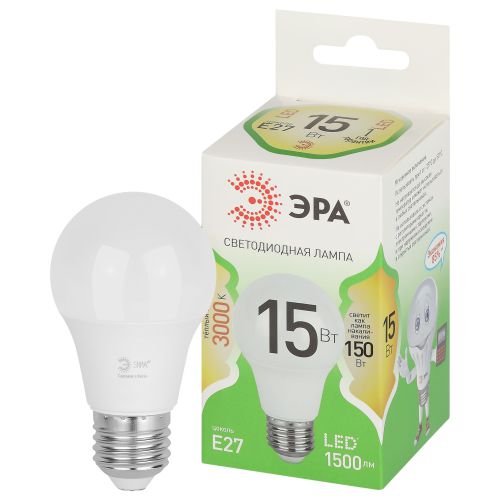 Лампа светодиодная GREEN LINE A60-15W-830-E27 GL 15Вт груша 3000К свет тепл. E27 Эра Б0067112